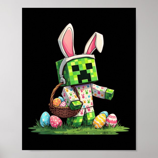 Poster Engraçado Pixel Bunny Easter Hunt Ovo, inspirado e (Frente)