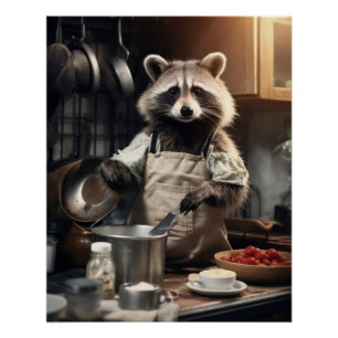 Póster Engraçado Poster de Chef Racoon Cozinhar Wall Art
