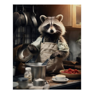 Póster Engraçado Poster de Chef Racoon Cozinhar Wall Art
