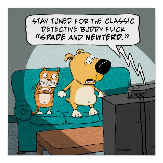 Póster Engraçado Poster de Gato e Cachorro (Frente)