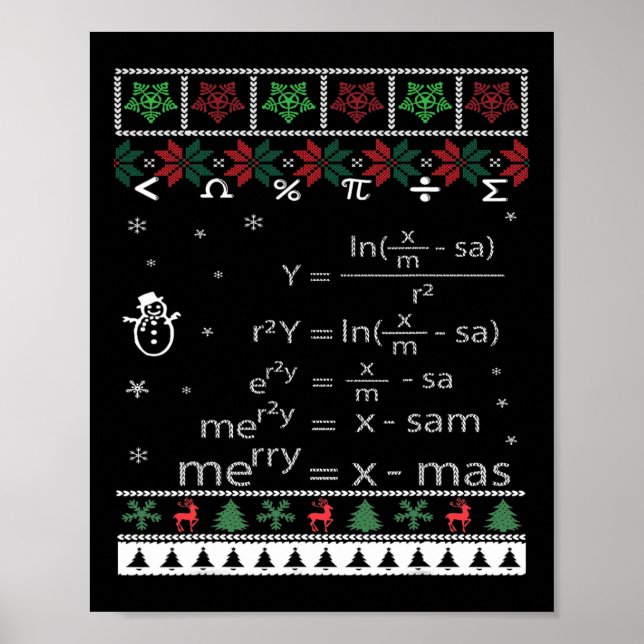 Poster Engraçado Professor De Matemática Feliz Natal Xmas (Frente)