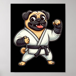 Poster Engraçado Pug Fazendo Artes Marciais Karate