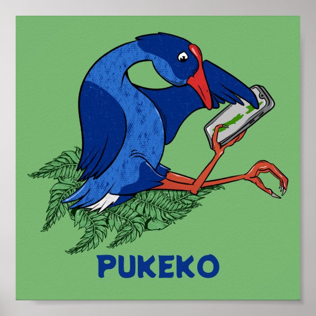 Poster Engraçado Pukeko com telefone celular (Frente)