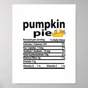Poster Engraçado Pumpkin Pie Nutrition Fact para Ação de 