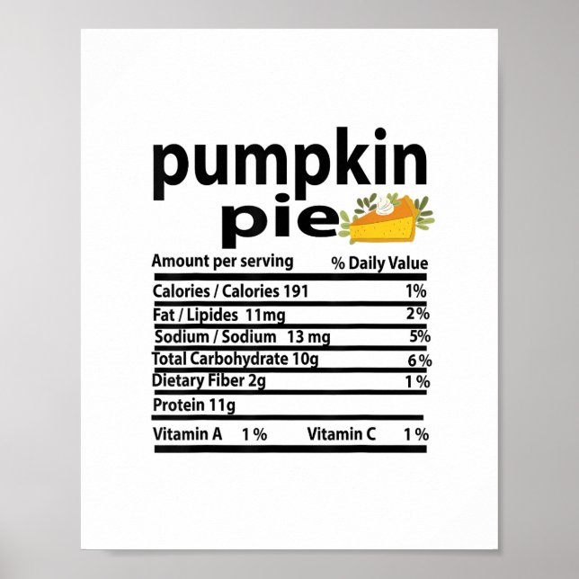 Poster Engraçado Pumpkin Pie Nutrition Fact para Ação de  (Frente)