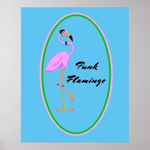 Poster Engraçado Punk Rosa Flamingo no Teal