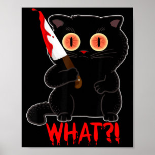 Poster Engraçado Que_ Gato Preto de Halloween Esfaqueia G