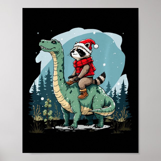 Poster Engraçado Raccoon Andando Dinosaur Trex Anima (Frente)