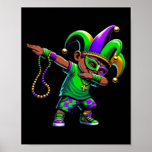 Poster Engraçado Rapaz Dabbing Mardi Gras Carnaval Parade
