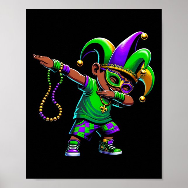 Poster Engraçado Rapaz Dabbing Mardi Gras Carnaval Parade (Frente)
