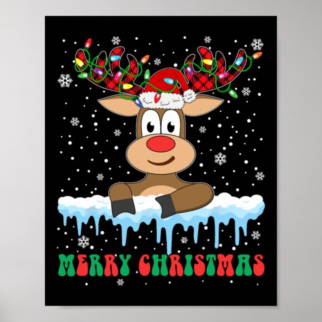 Poster Engraçado Reindeer Xmas Família Feliz Natal (Frente)