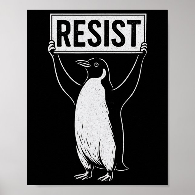 Poster Engraçado Resistir ao Ativismo Pinguim Design Vint (Frente)