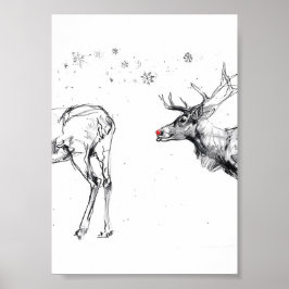 Poster Engraçado Rudolf Reindeer Amor de Natal