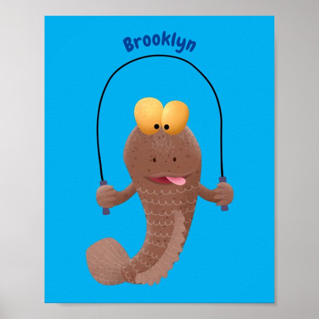 Poster Engraçado saltando desenho de peixe (Frente)