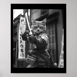 Poster Engraçado Samurai Cat Samurai Meme Artes Marciais 