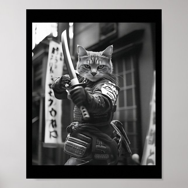 Poster Engraçado Samurai Cat Samurai Meme Artes Marciais  (Frente)