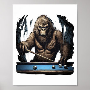 Poster Engraçado Sasquatch Bigfoot Jogando Bilhar