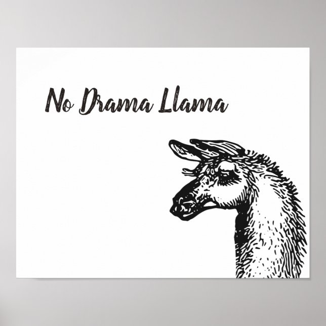 Poster Engraçado Sassy Sem Drama Lama Desenho Preto e Bra (Frente)