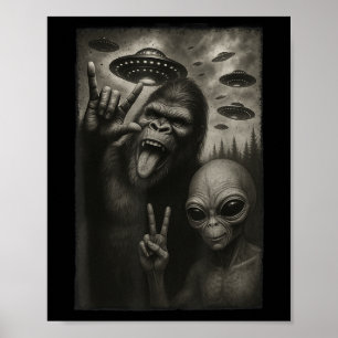 Poster Engraçado Selfie Bigfoot Alienígena Sasquatch Rock