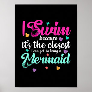 Poster Engraçado Sereia Nadando Citação Mulheres E Pre