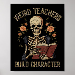 Poster Engraçado Skeleton Book Floral Skull Halloween Pro