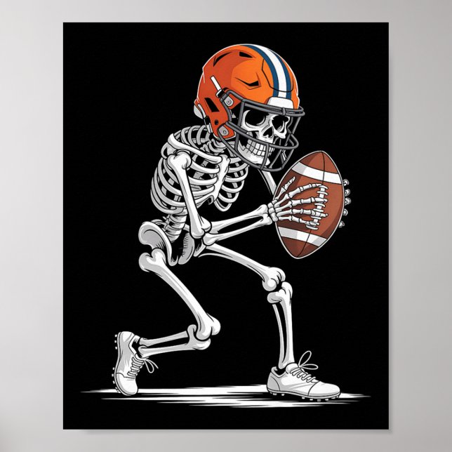 Poster Engraçado Skeleton Futebol de Halloween Meninos Fi (Frente)