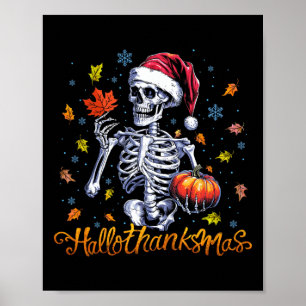 Poster Engraçado Skeleton Halloween Feliz Natal Feliz Hal