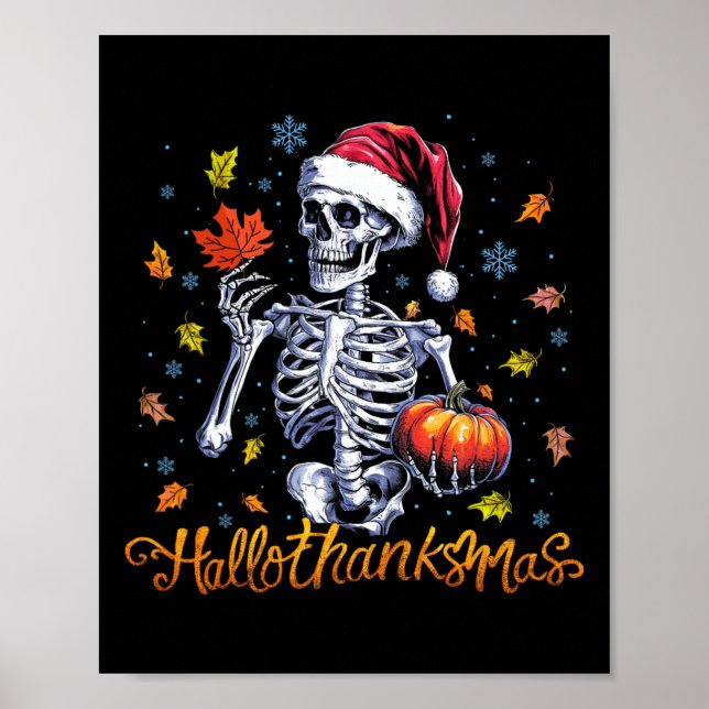 Poster Engraçado Skeleton Halloween Feliz Natal Feliz Hal (Frente)
