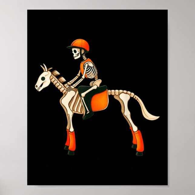 Poster Engraçado Skeleton Horse Andando no Halloween (Frente)