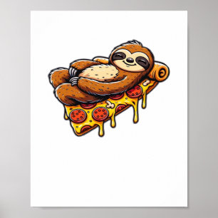 Poster Engraçado Sloth comendo Pizza, Amante de os animai