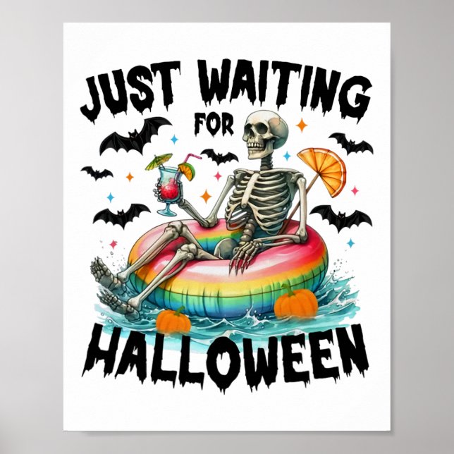 Poster Engraçado Só Esperando O Esqueleto De Halloween, S (Frente)