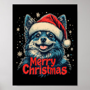 Poster Engraçado Spitz Santa Hat Feliz Natal Cachorro Lov