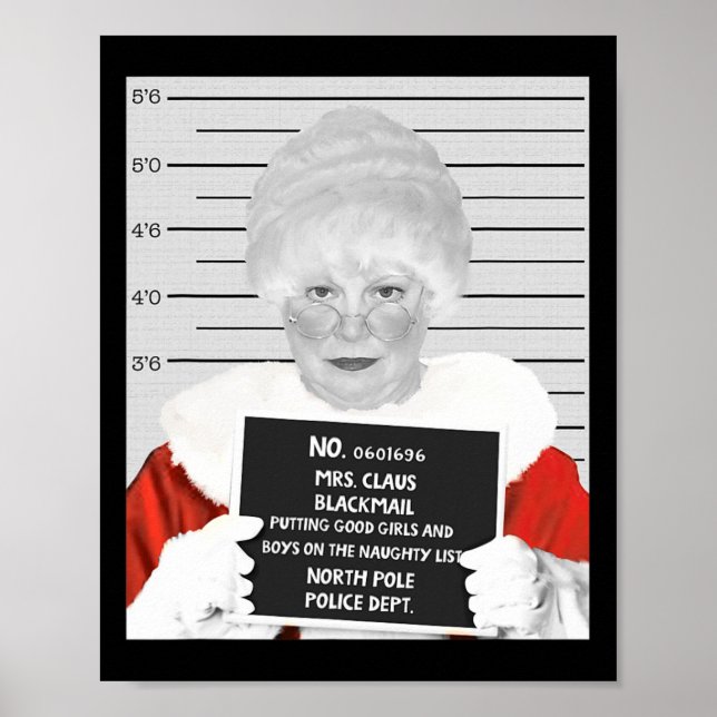 Poster Engraçado Sra. Claus Mugshot Presa No Cristo (Frente)