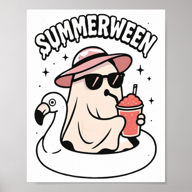 Poster Engraçado Summerentre Ghost Pink Flutuando Em Flam (Frente)