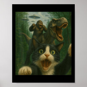 Poster Engraçado Surpreendido Gato Assustado Selfie T-rex