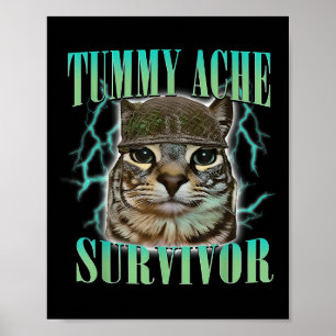 Poster Engraçado Tummy Ache Sobrevivente Cat Meme Dizendo