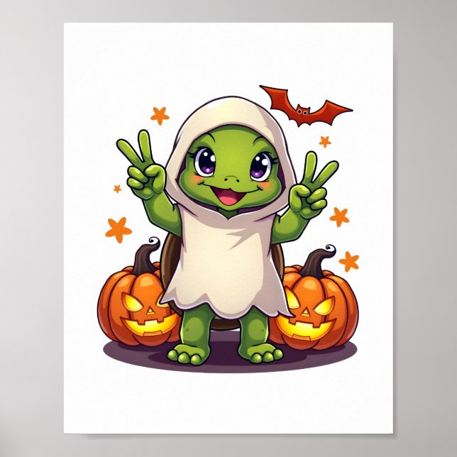 Poster Engraçado Turtle Fantasma Pumpkin Boo Halloween Cr (Frente)