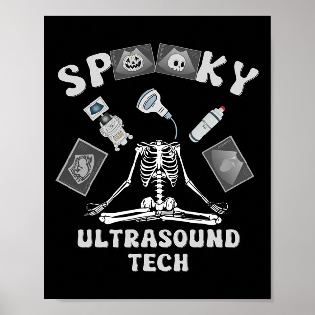 Poster Engraçado Ultrassom Tech Skeleton Halloween Co (Frente)