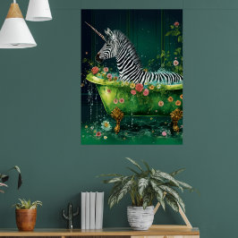Poster Engraçado Unicórnio Zebra Bonito em Banheira