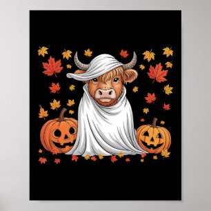 Poster Engraçado Vaca Fantasma Spooky Pumpkin Alô Fall Ha