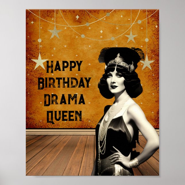 Poster Engraçado Vintage Drama Rainha Birthday (Frente)