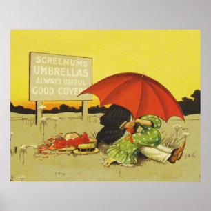 Poster Engraçado vintage, guarda-chuva de praia, querida