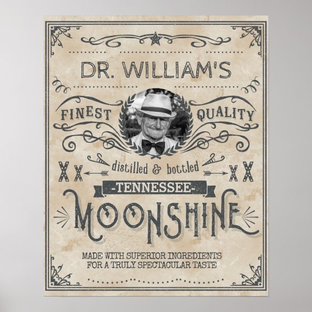 Póster Engraçado Vintage Moonshine Hillbilly Medicine Per (Frente)
