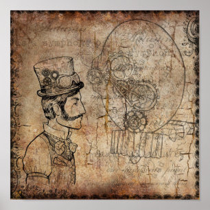 Póster Engrenagens retros do cavalheiro de Steampunk