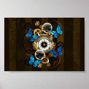 Poster Engrenagens Steampunk e Borboletas Azuis
