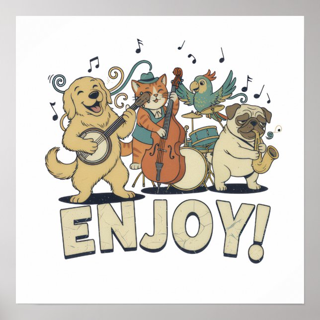 Poster “Enjoy – Cute Pets Playing Musical Instruments (Frente)