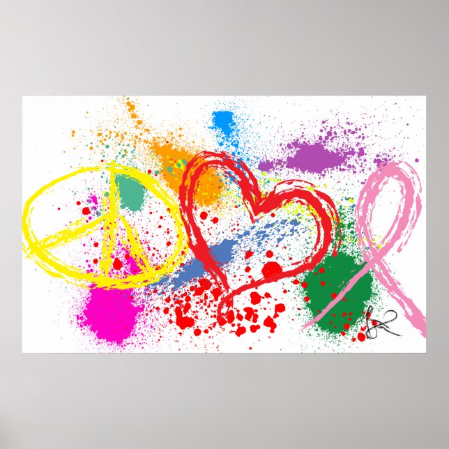 Póster "Enorme" Paz Amor Esperança Pintar Splatter (Frente)