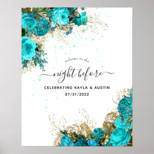 Poster Ensaio de Casamento Turquesa e Dourado Bem-vindo
