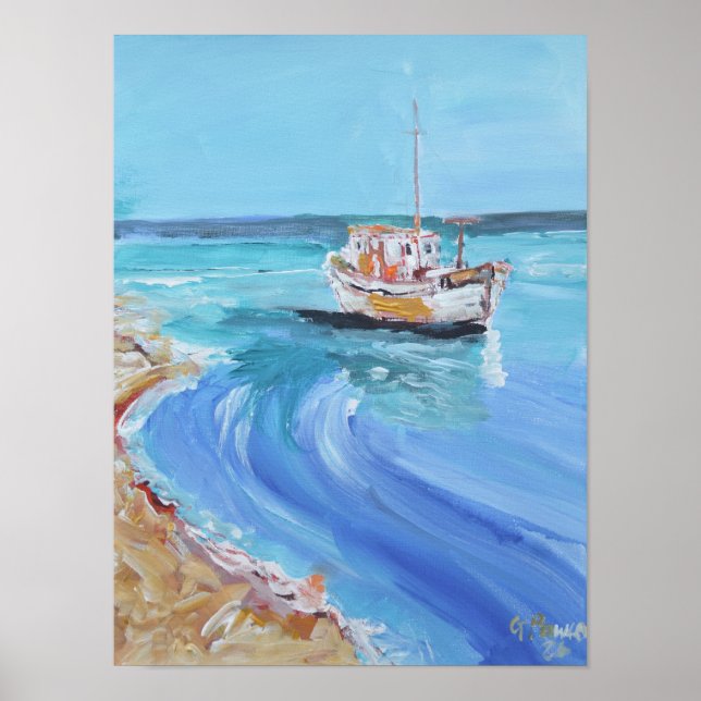 Poster Enseada Encantadora de Barco de Pesca (Frente)