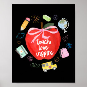 Poster Ensine Amor Inspire Professor Coquete Laço Maçã Co